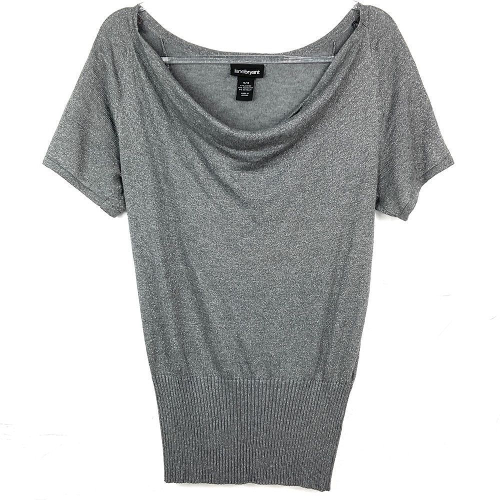 Lane Bryant Gray Metallic Cowl Neck Short Sleeve Top 14/16